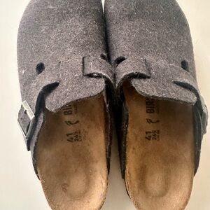 Birkenstock Dark Gray Wool Clogs